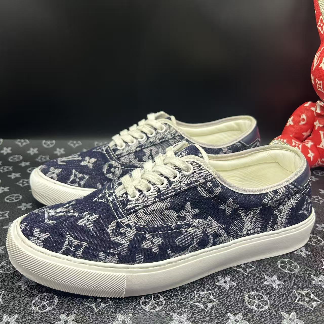 95新 LouisVuitton/路易威登 藏青色老花刺绣板鞋42欧码ddm2973