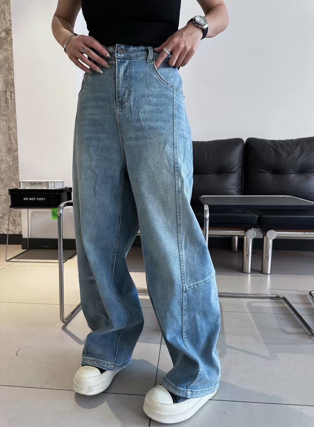 2025水洗牛仔裤显瘦弯刀牛仔裤女高腰直筒休闲百搭长裤