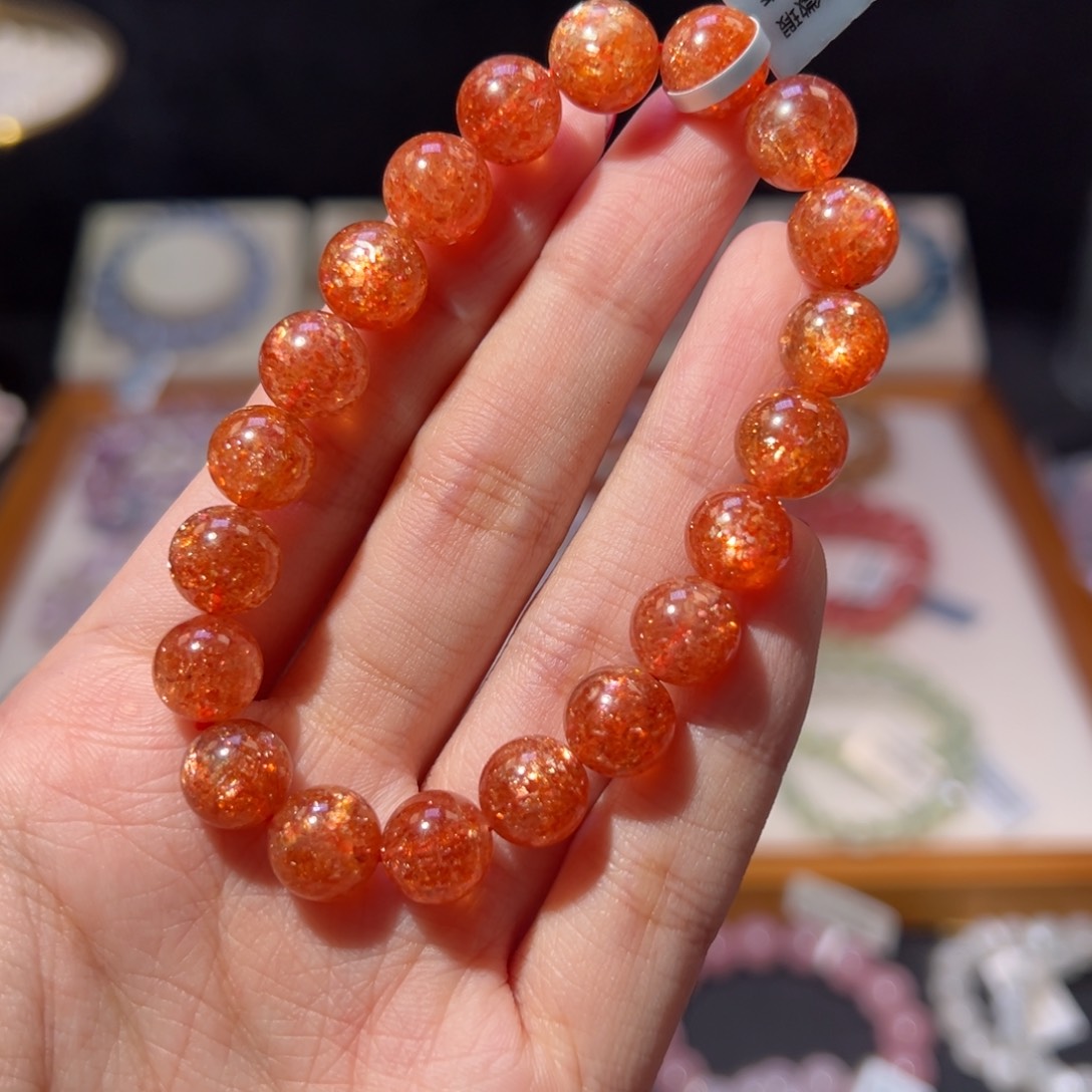 长石手串未镶嵌9m收藏级老矿金太阳