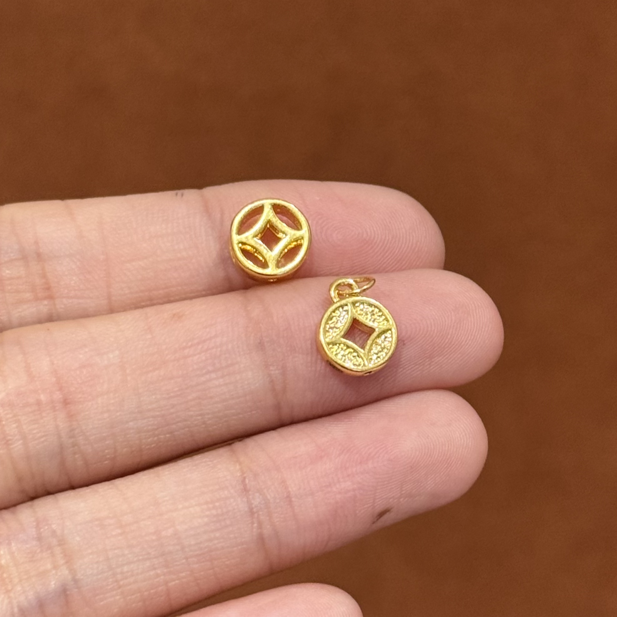 贝贝黄金 足金999 双钱币 2只一组 素金 圆环/中穿 5D工艺 3338