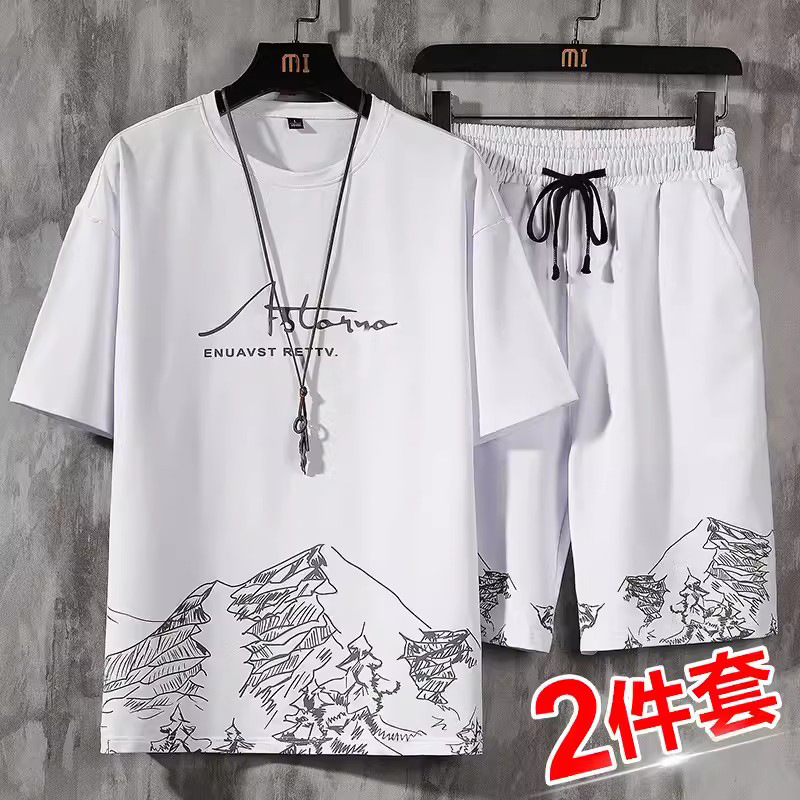 潮流ins高中生运动服短裤帅气短袖休闲百搭套装t恤整套一件男