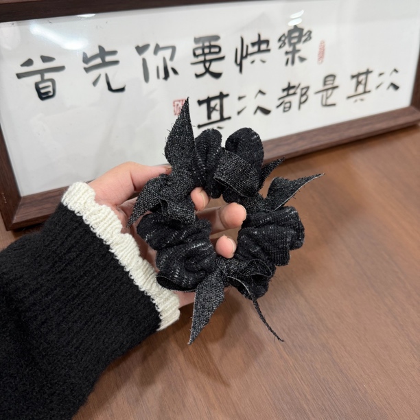 HKK原创小众小香风针织蝴蝶皮质百搭褶皱发圈