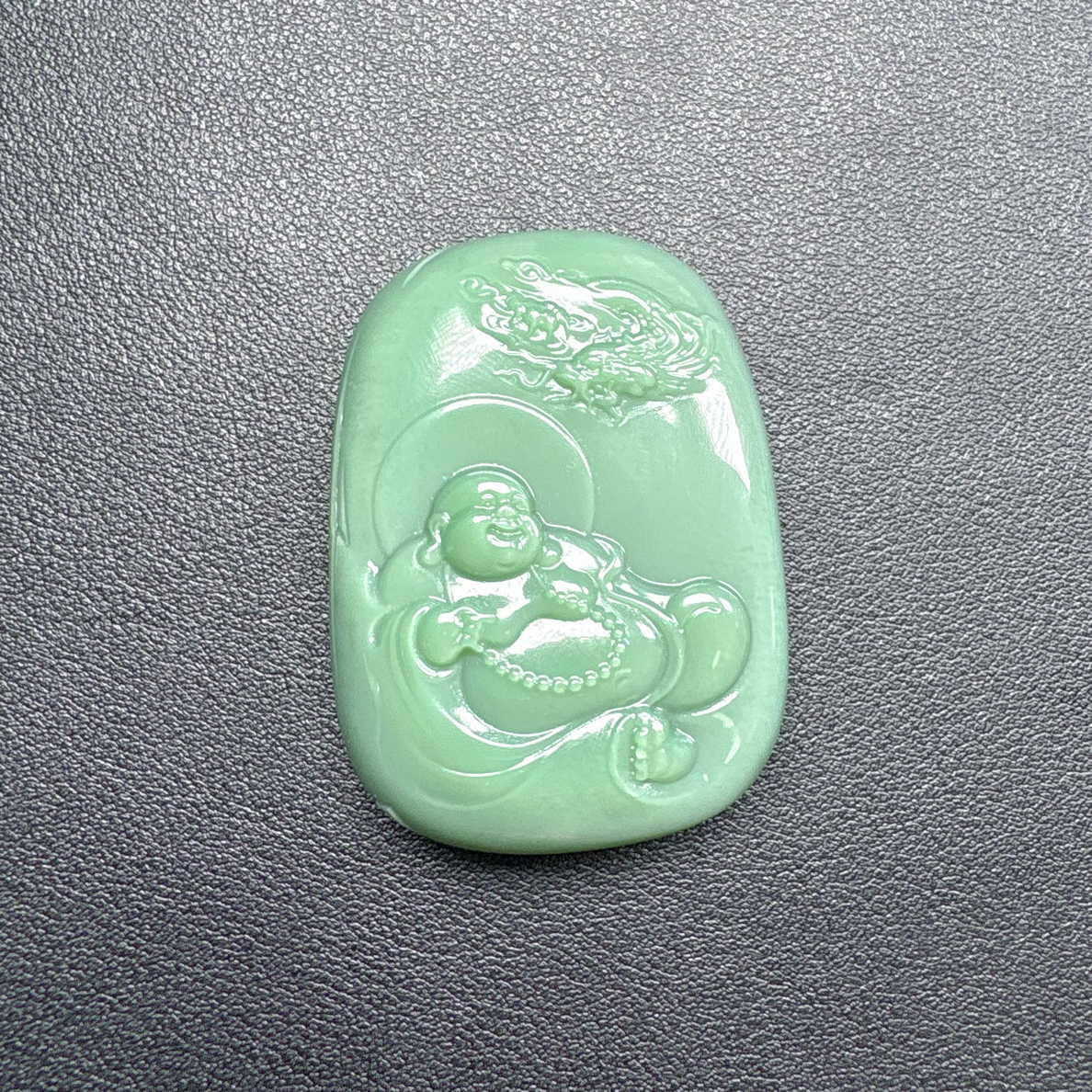 和田玉碧玉浅粉绿御龙佛牌子42.3×57.3×17.2