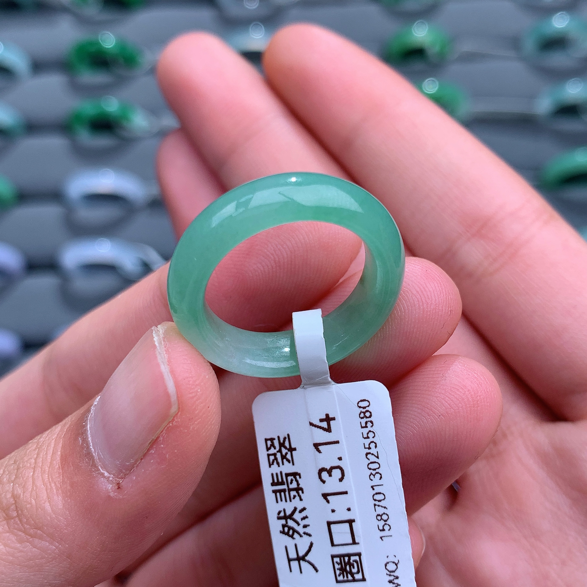 天然缅甸A货翡翠戒指13-14圈口55580