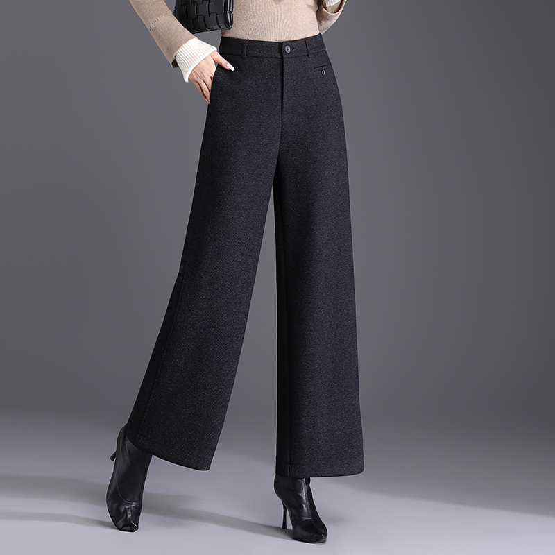 羊毛呢阔腿裤女士高腰2025年秋冬季新款宽松小个子九分直筒裤