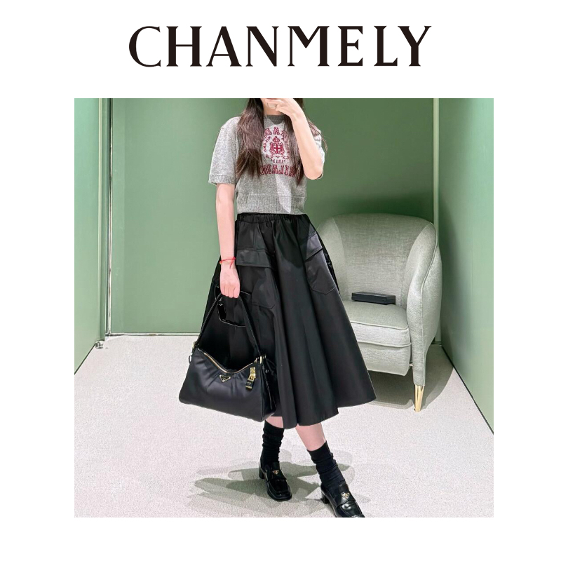 【CHANMITY】25/FW设计感尼龙抽绳蓬蓬显瘦大伞半身裙0241693