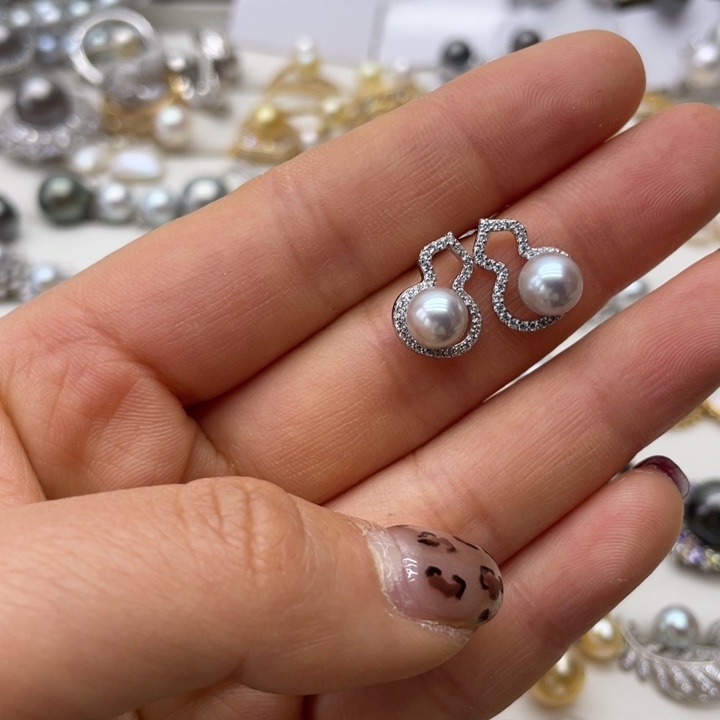 海水珍珠耳饰银S925镶嵌