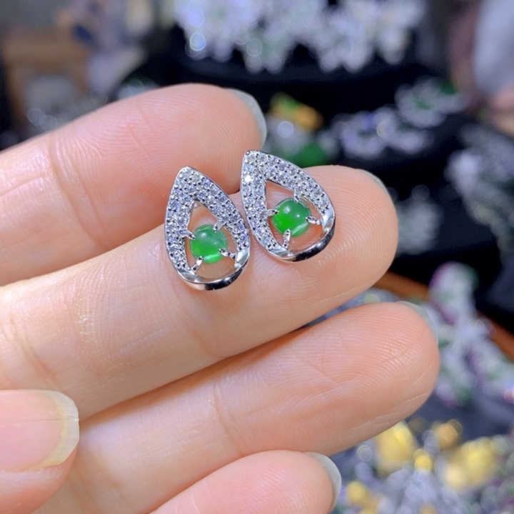 翡翠戒指银S925镶嵌天然翡翠