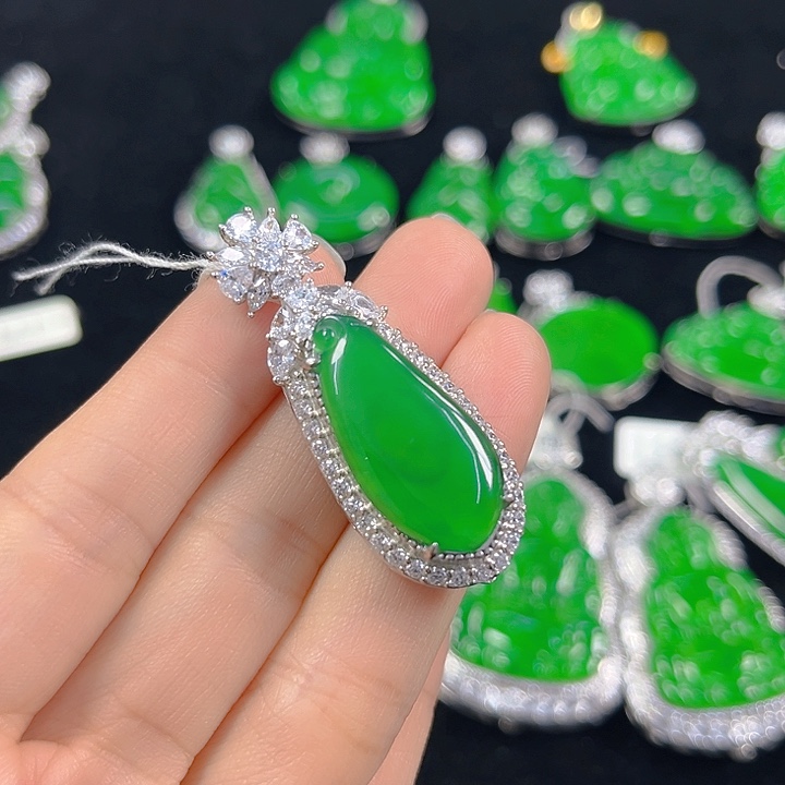 仔***常翡翠银S925镶嵌吊坠(不含链)