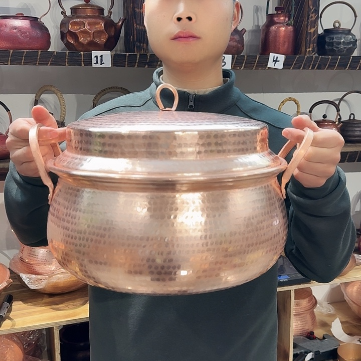 福***坤紫铜手工制作摆件双耳锅一个30口径不带磁板