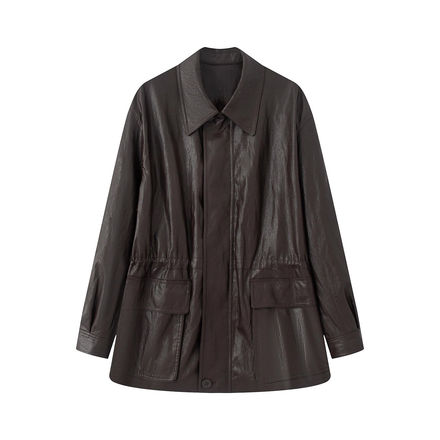 艾家商场同款轻奢2025秋季新款时尚百搭PU皮翻领皮衣外套女3029