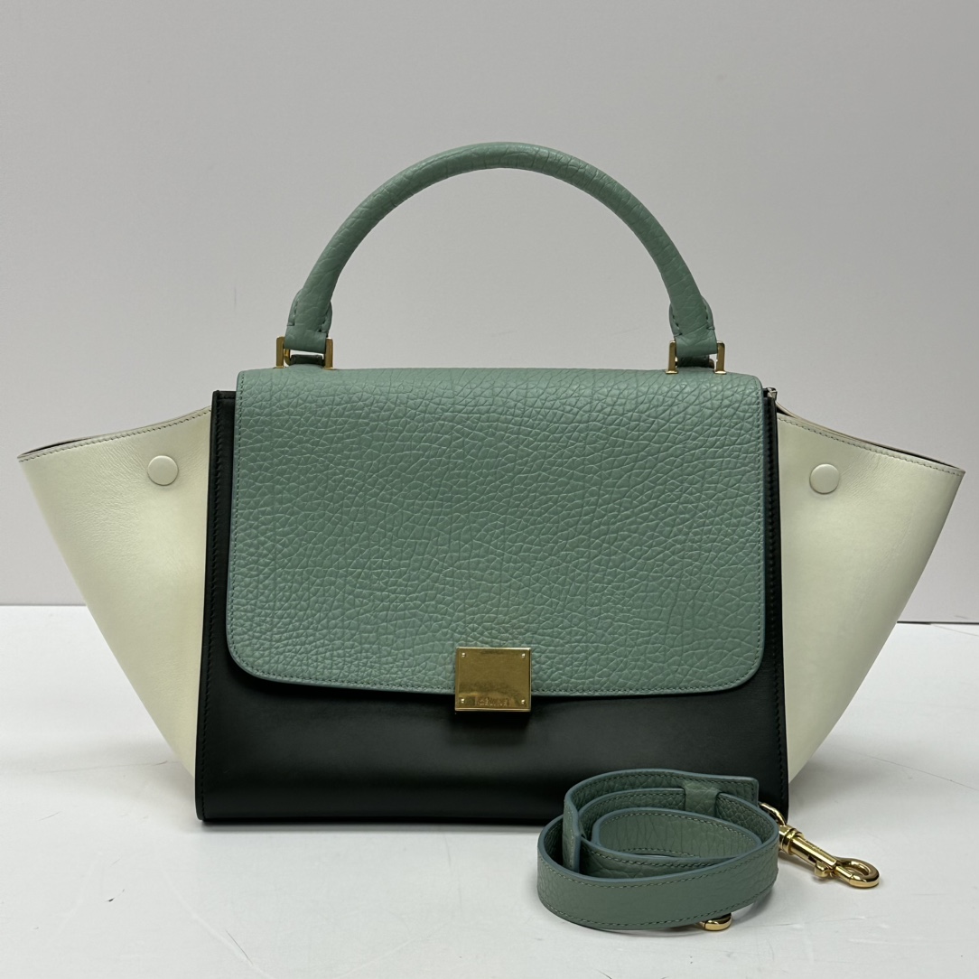 95新 Celine/思琳 拼色Trapeze金扣秋千手提斜挎包 09578