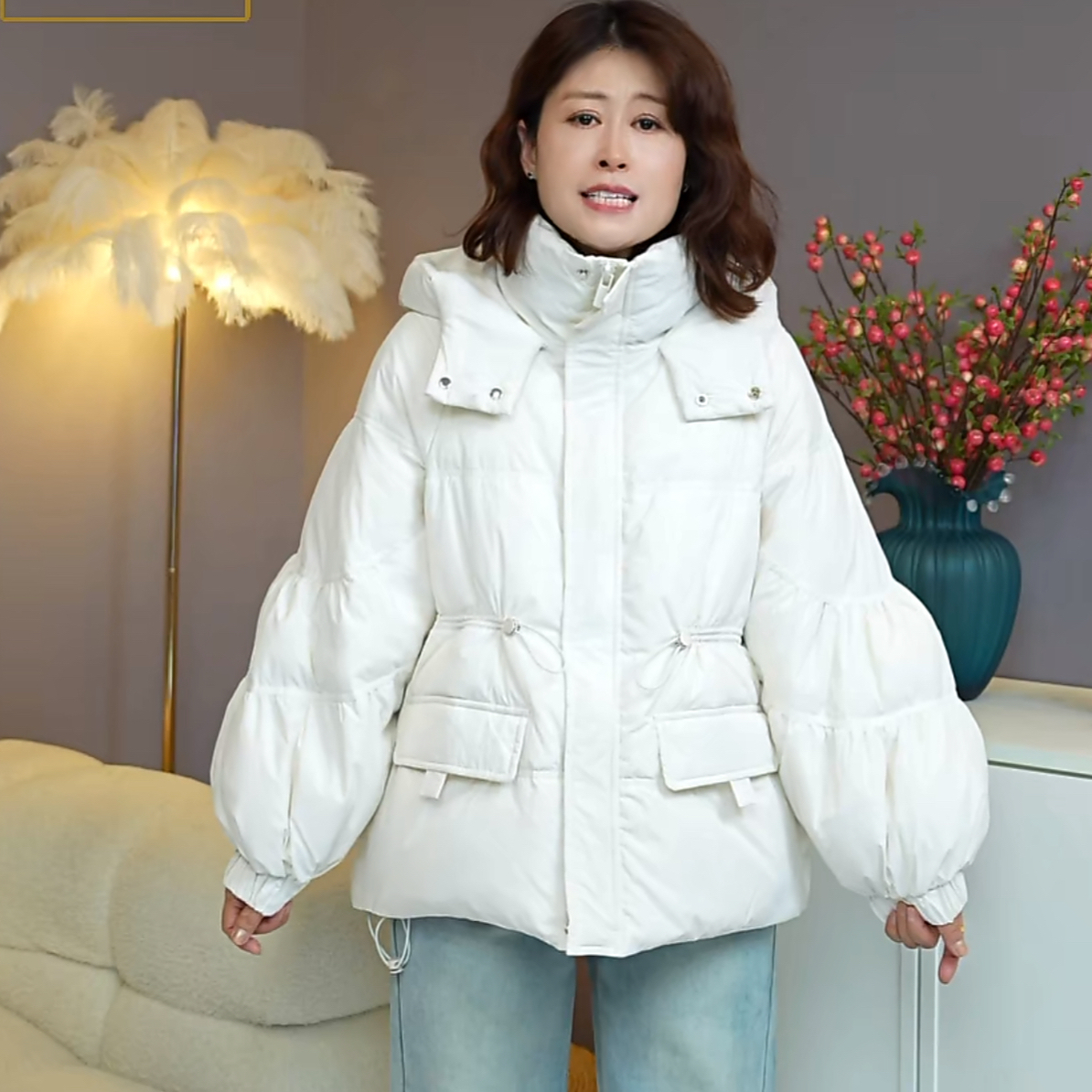 【伟伟专属】2 色连帽羽绒服灯笼袖显瘦洋气款