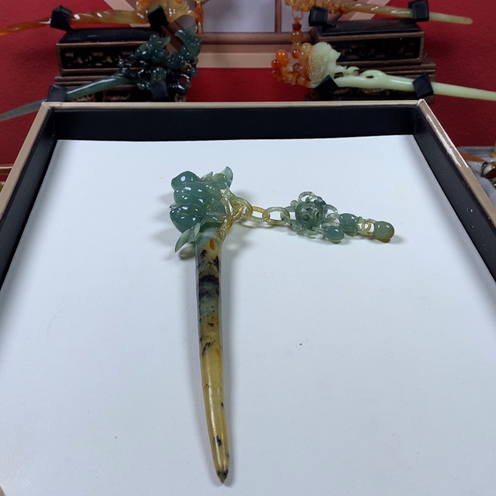 蛇纹石玉发簪未镶嵌半*吖