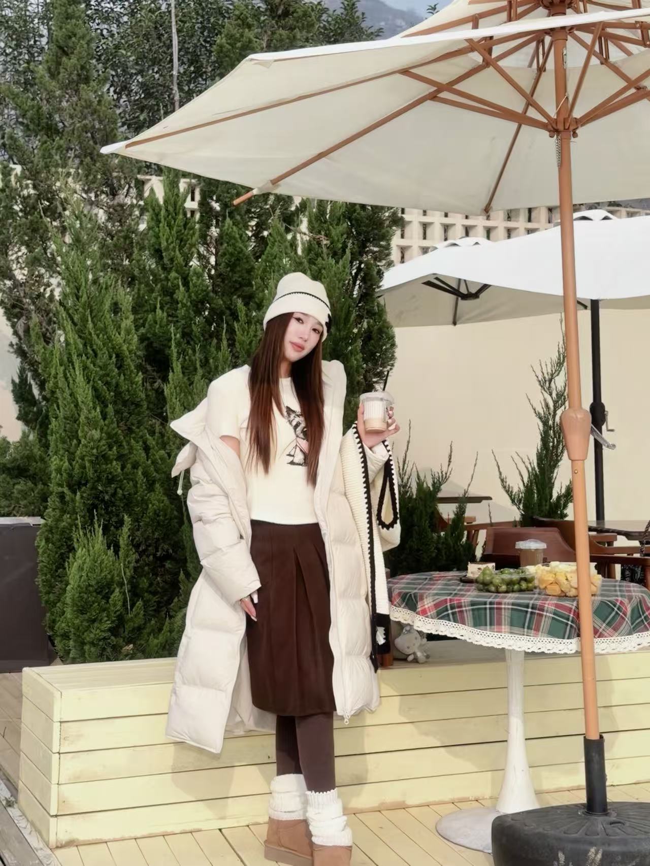 《发如雪》长款过膝连帽三防保暖新国标90白鸭绒羽绒服