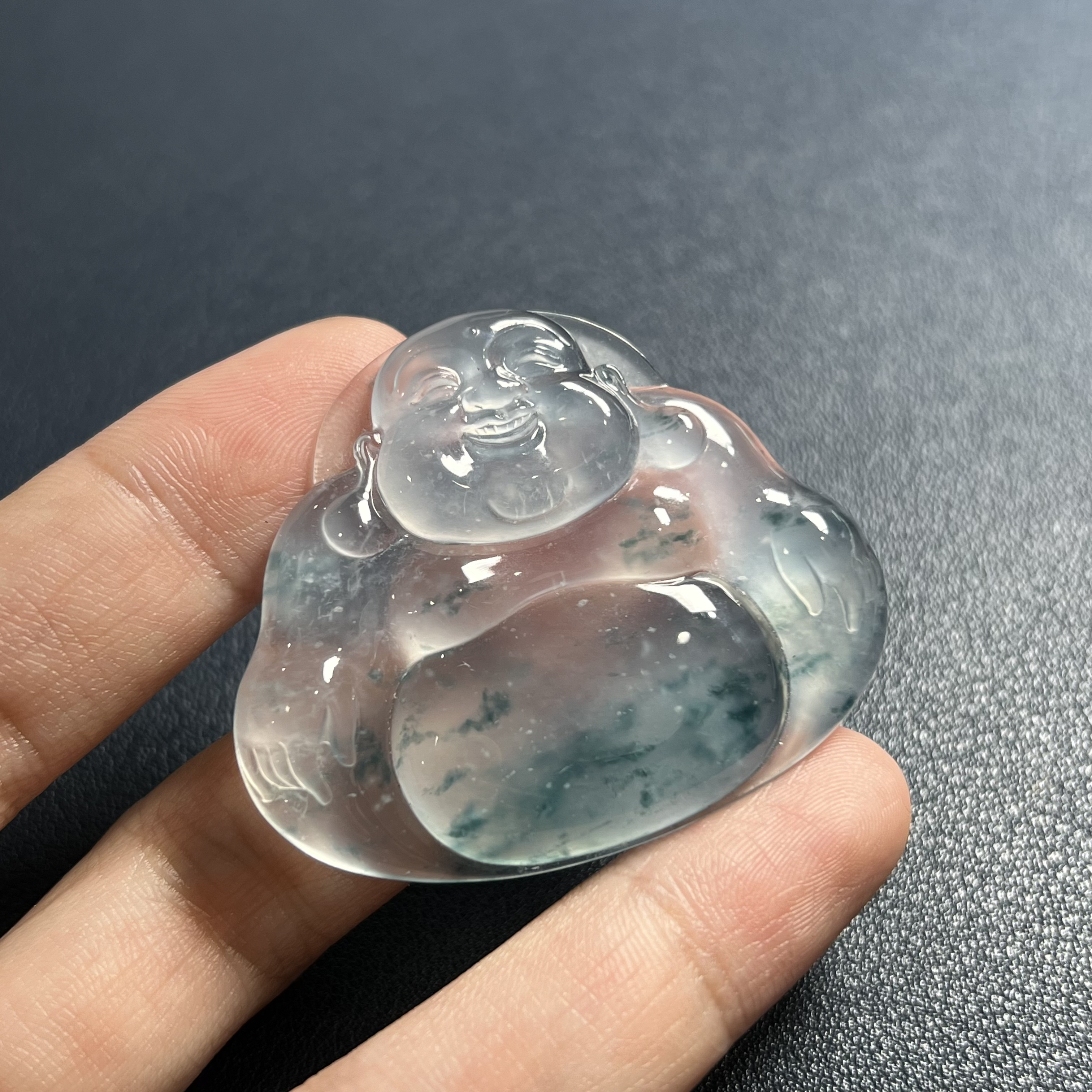 玻璃飘蓝花大素衣佛公吊坠40×48.3×6