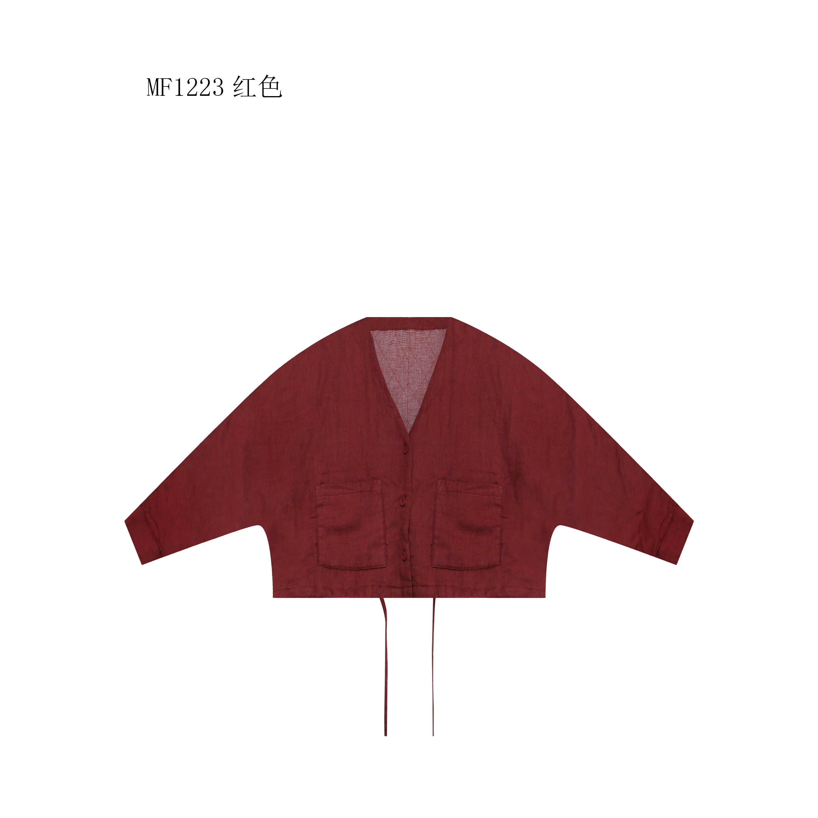 【麻訪家】MF1223红色文艺复古时尚口袋百搭保暖棉服外套