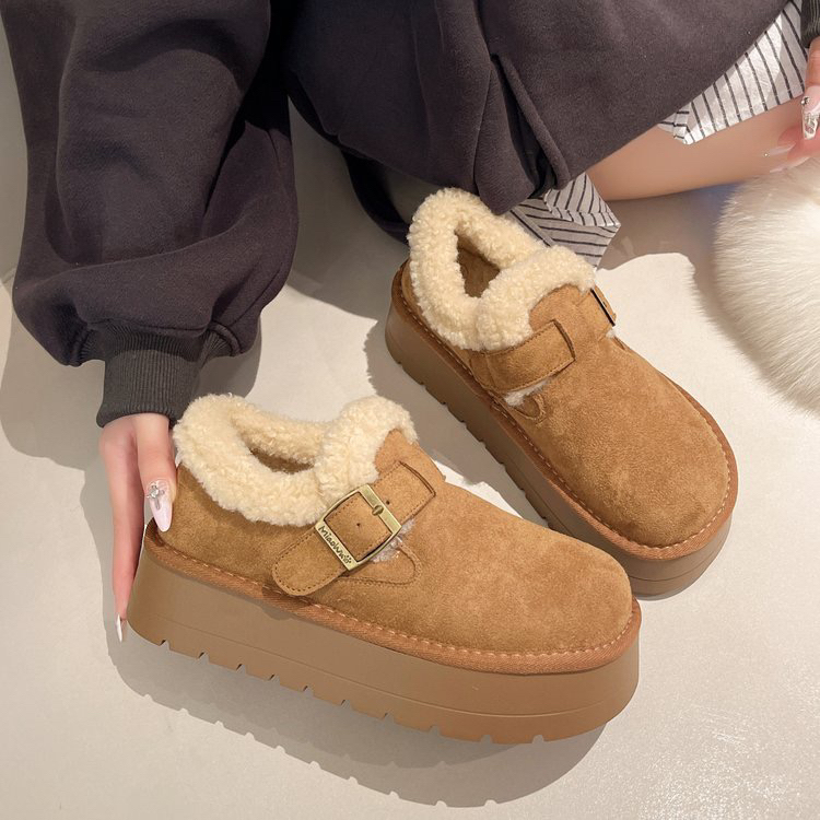 2025勃肯鞋女复古扣新款秋季加绒一脚蹬鞋博肯雪地靴女