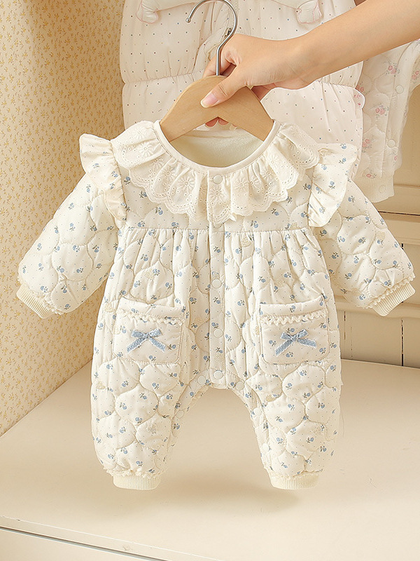 冬季杏色婴儿连体衣新生儿爬服棉衣女哈衣女宝