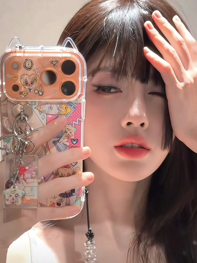 鞠婧祎同款猫耳朵漫画美少女适用iPhone17pro手机壳苹果16pro挂件