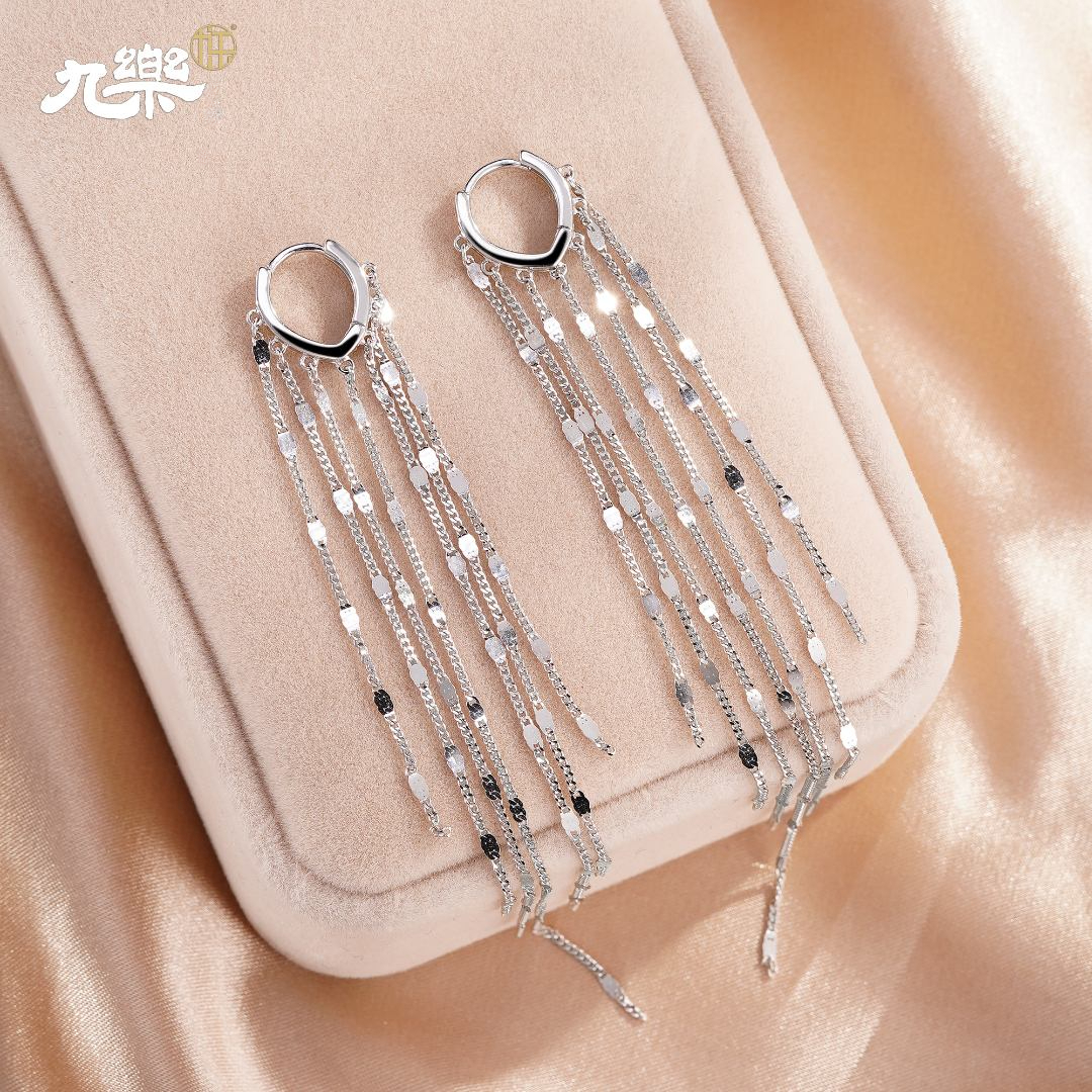 九乐 925银耳饰 爱心流苏 轻奢简约时尚气质百搭个性长款耳扣耳饰