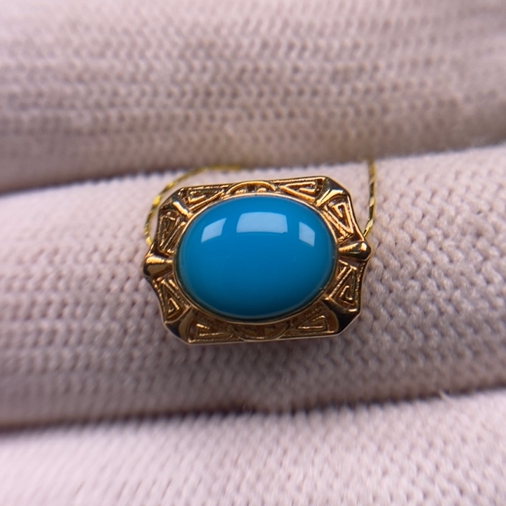 18K金镶嵌绿松石暴力蓝背云9.6mmAA795