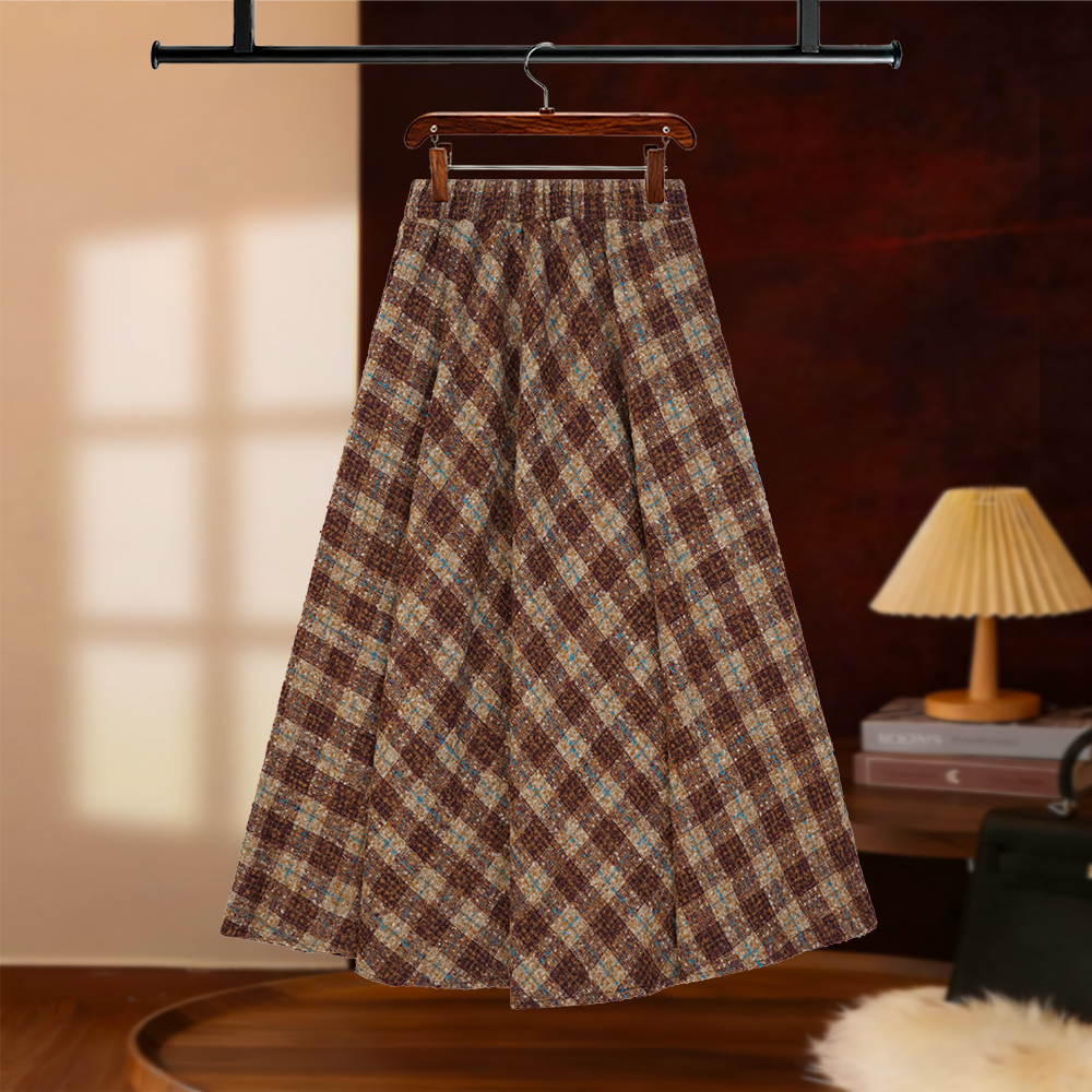 【夏夏】2025秋冬经典格纹复古半身裙高腰设计显瘦显优雅D8243