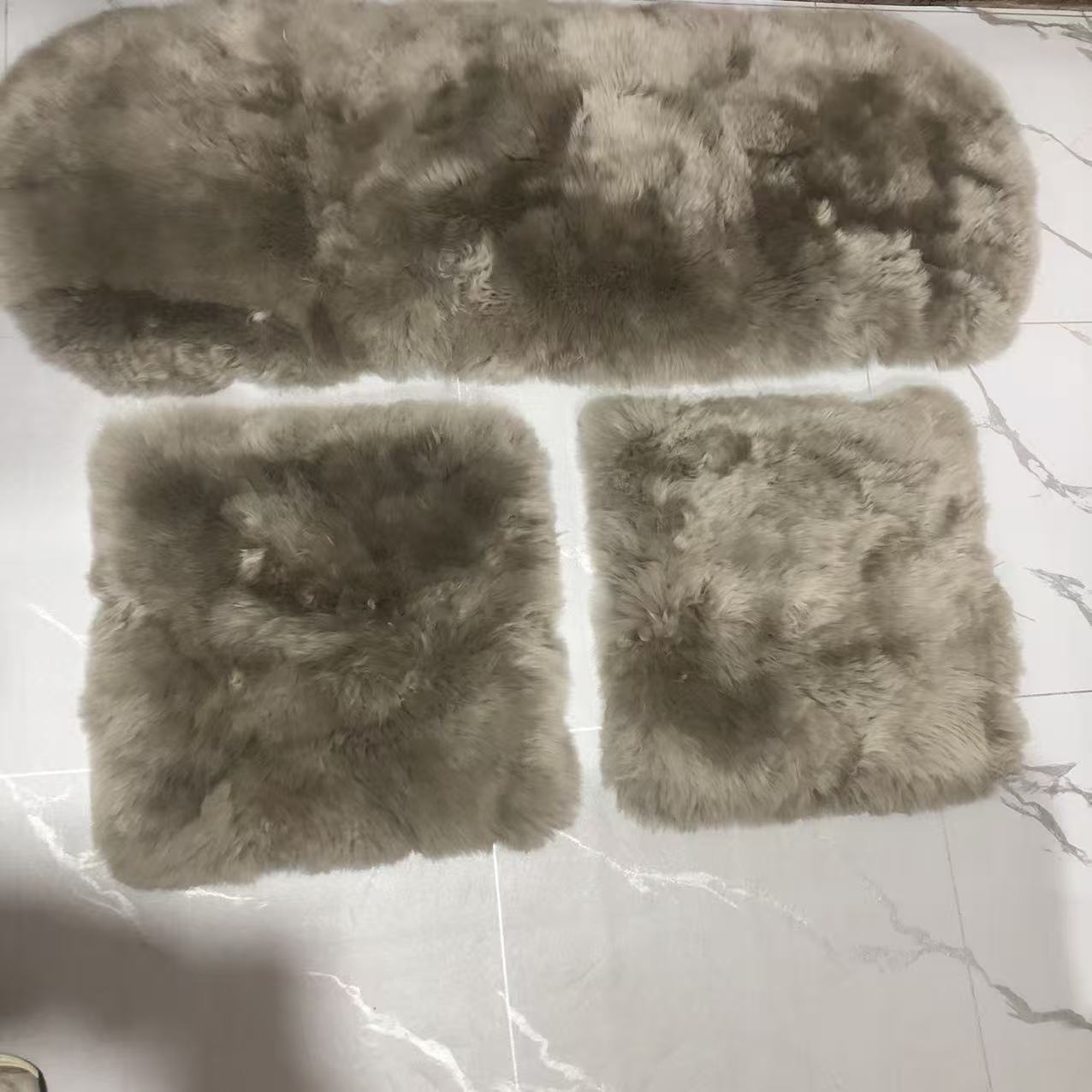 拼接皮坐垫纯羊毛皮毛一体汽车座垫三件套