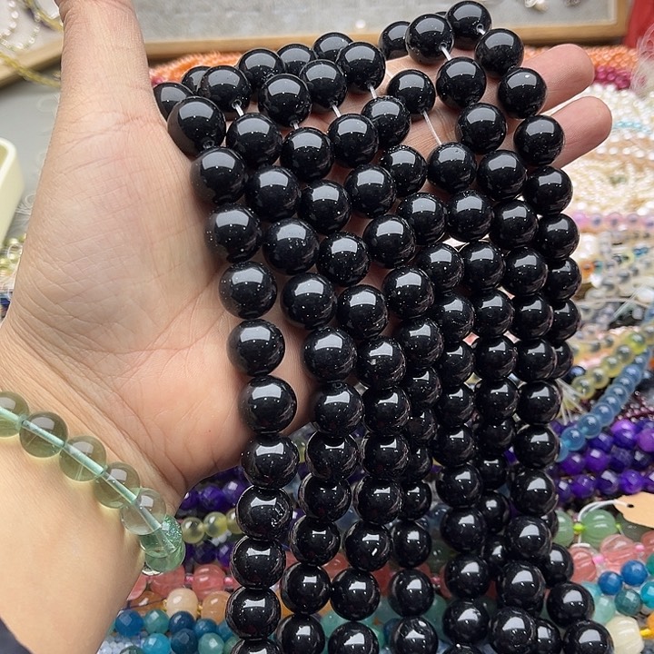 玛瑙/玉髓珠宝半成品未镶嵌一条14mm黑曜石