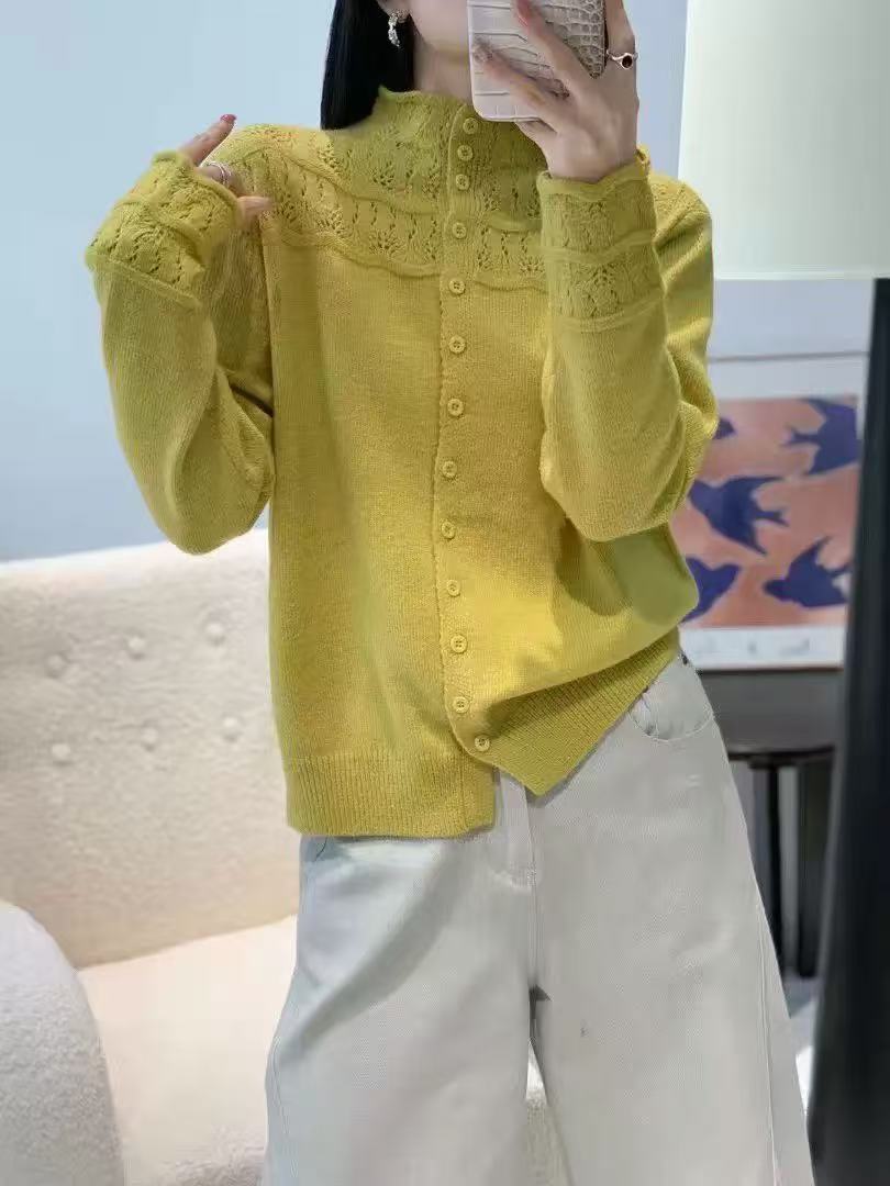 【樱草】半高领厚款宽松型针织镂空衫纯色宽松气质网红