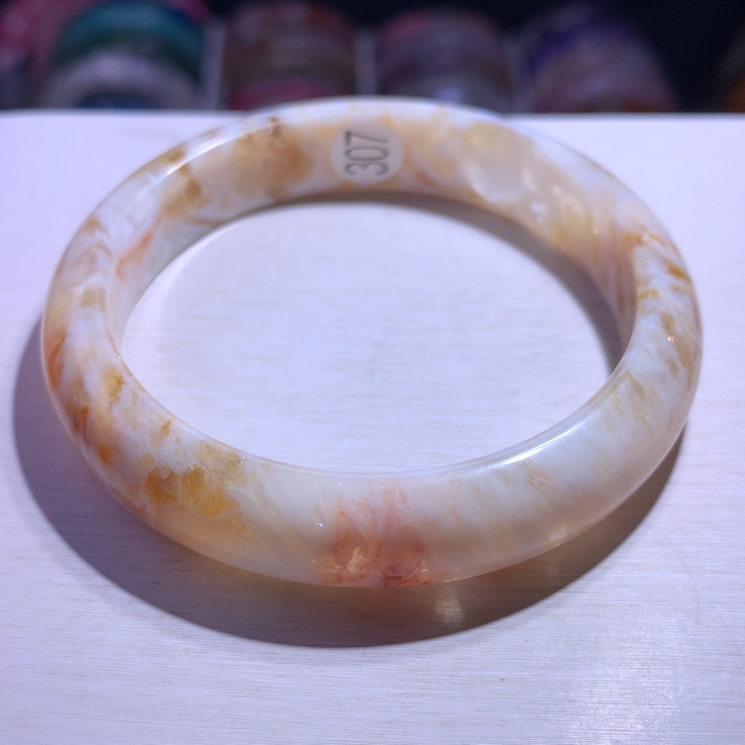 水晶手镯银S925镶嵌蜂蜜奶盖59.4圈307