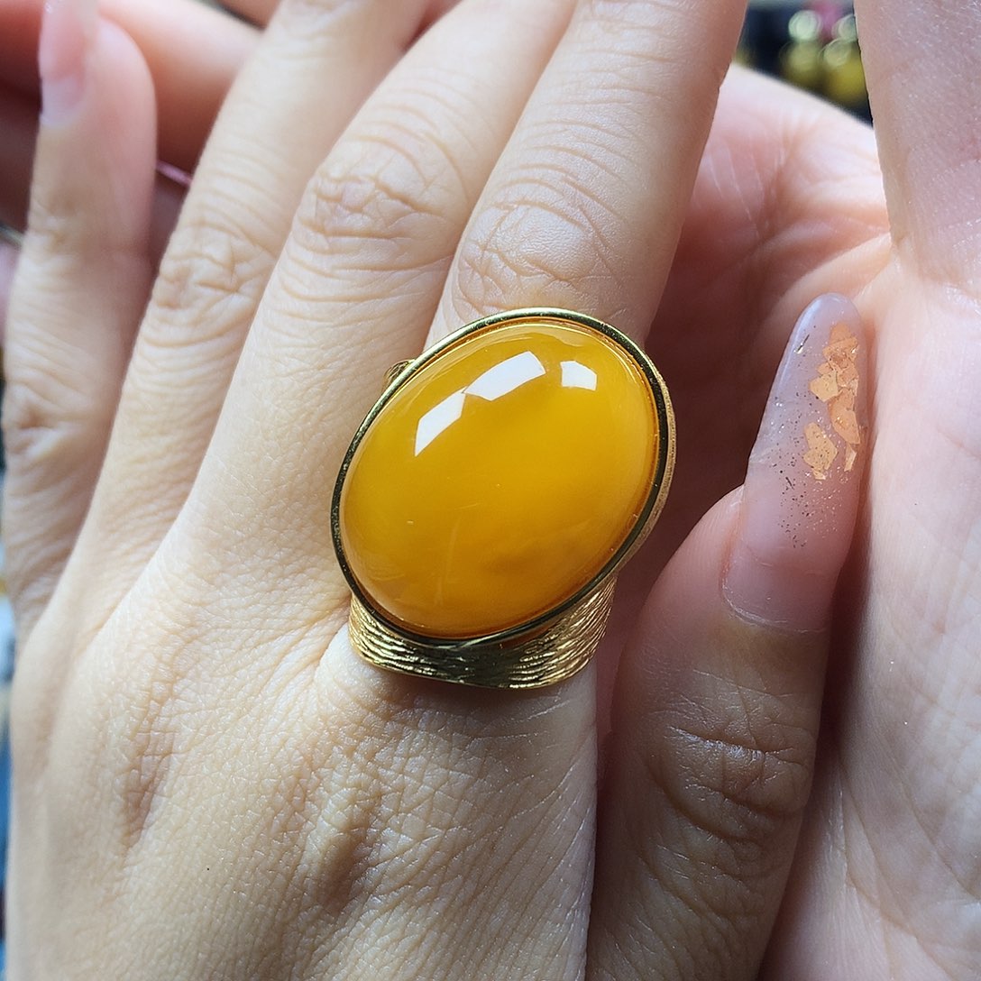 蜜蜡银S925镶嵌戒指戒指