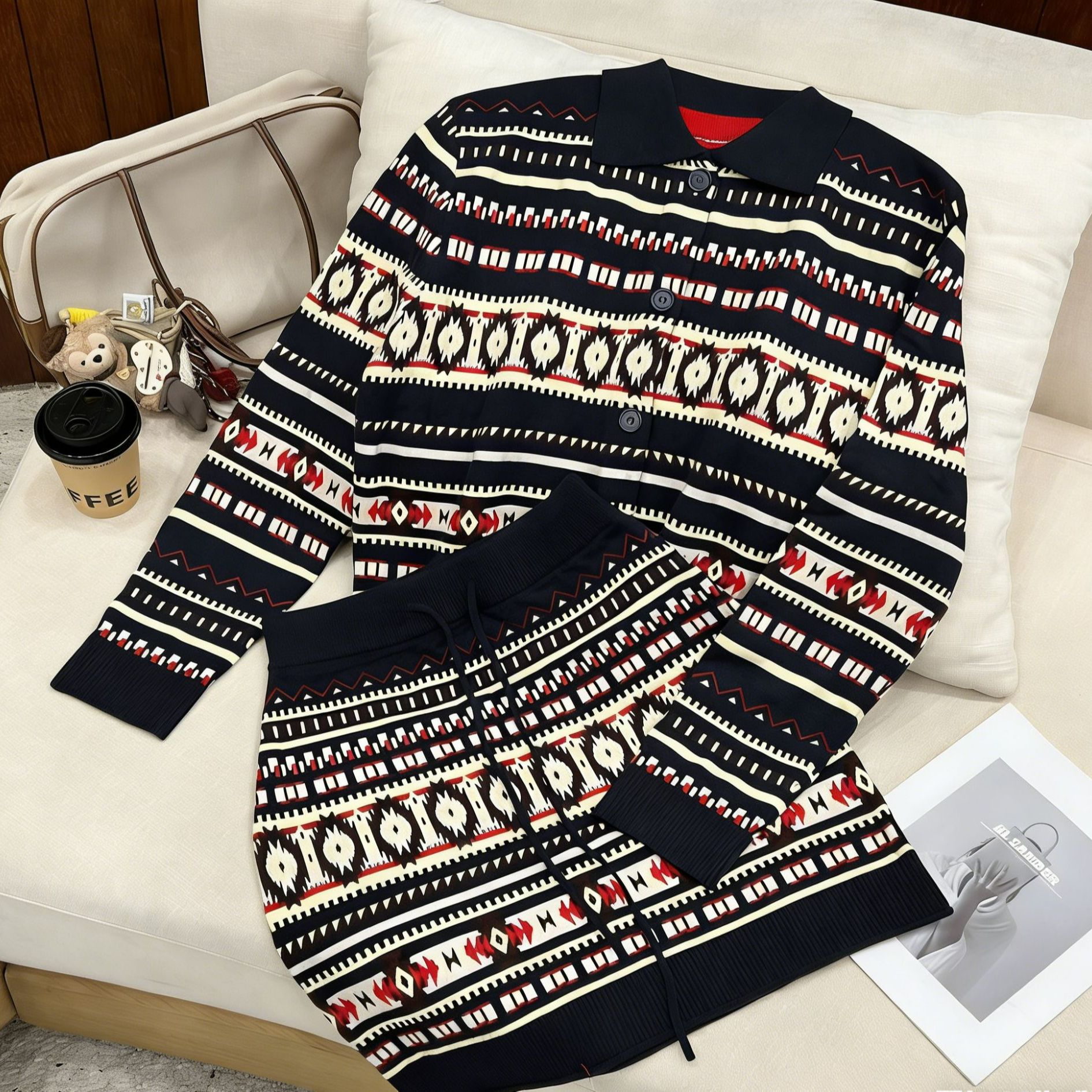 小小苏-小蔓-时尚套装圆领秋冬条纹百搭针织高领套头;ECF12126