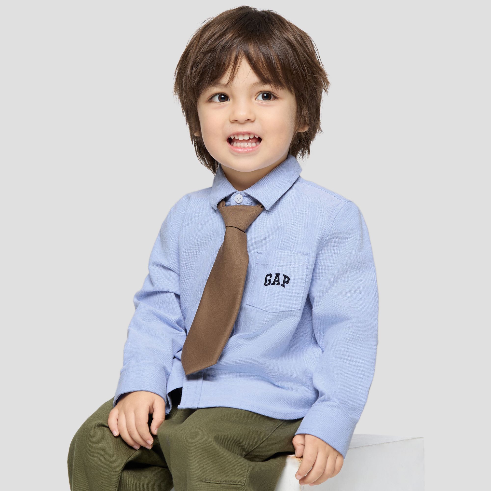 Gap男女童秋季新款刺绣logo纯棉牛津纺长袖衬衫儿童装DR-805307