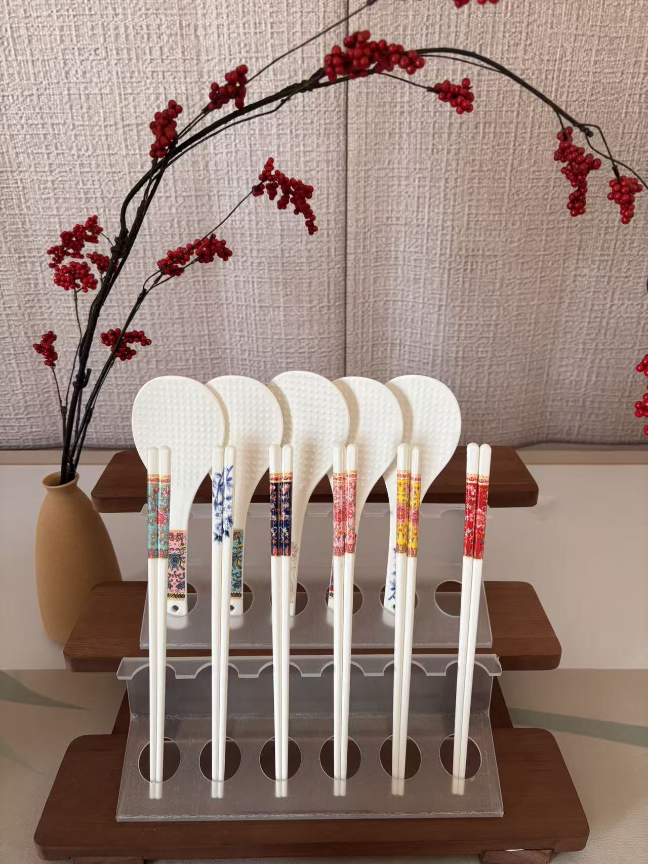 景德镇陶瓷套组筷子6双加一个勺子