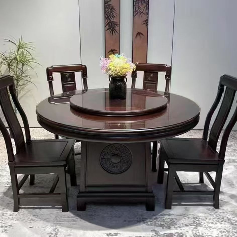 格木新中式可耐磨酒店餐桌圆桌简约饭桌古典家用圆形餐厅餐桌椅