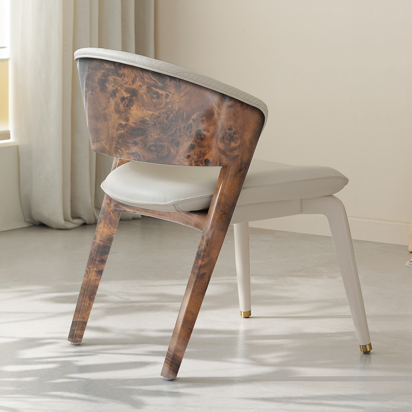 2025年新款高亮钢琴烤漆树瘤木纹CC餐椅别墅大平层豪宅奢石餐桌椅