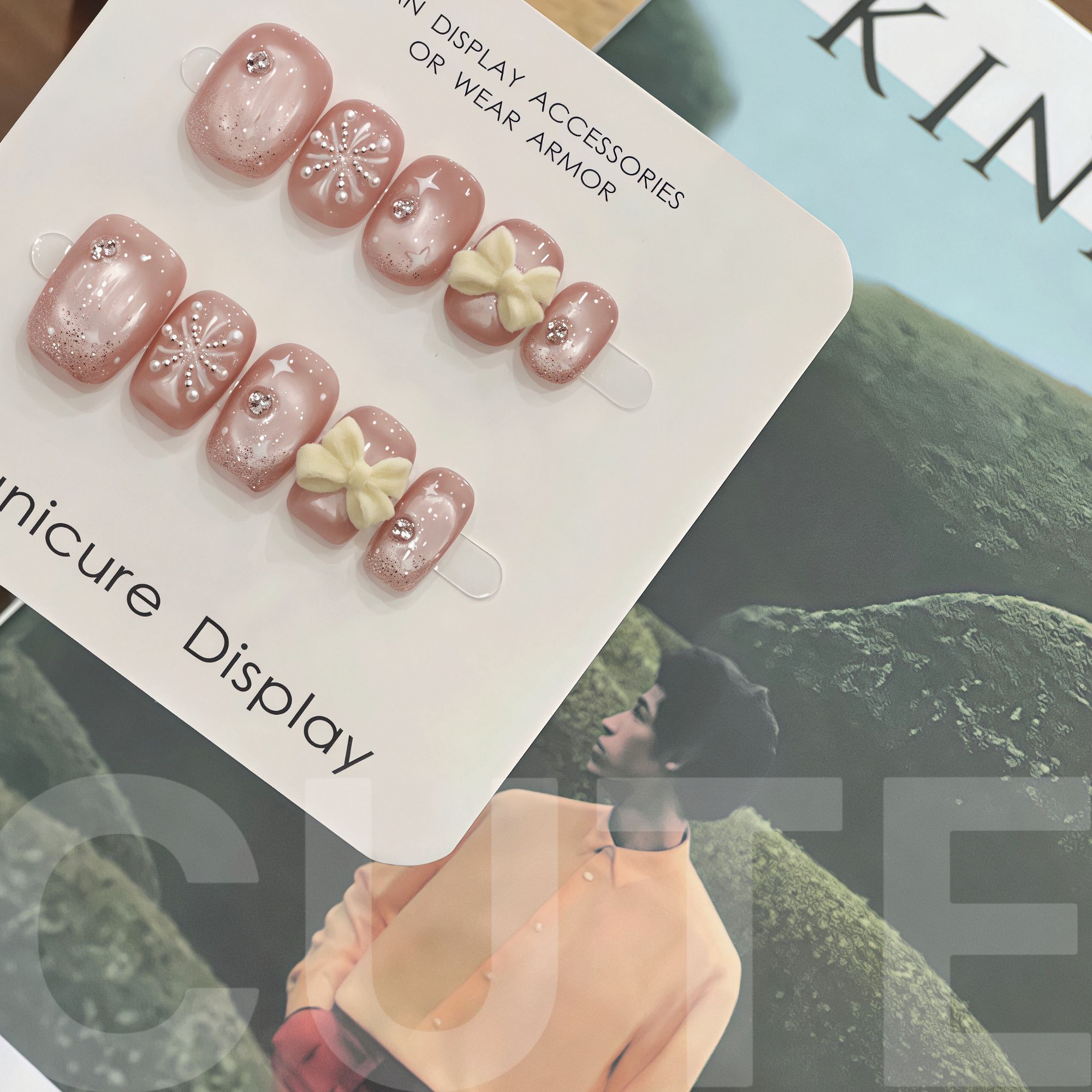 【纯白烟花】短款猫眼显白可爱卡通蝴蝶结纯手工高级感穿戴甲美甲