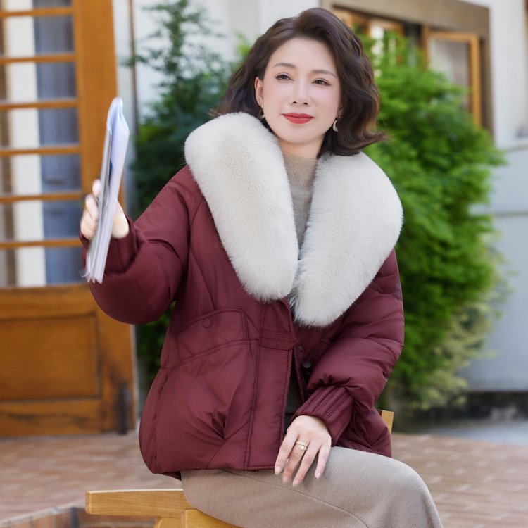 大毛领羽绒棉服2025新款女装大码洋气棉袄冬季加厚面包棉衣
