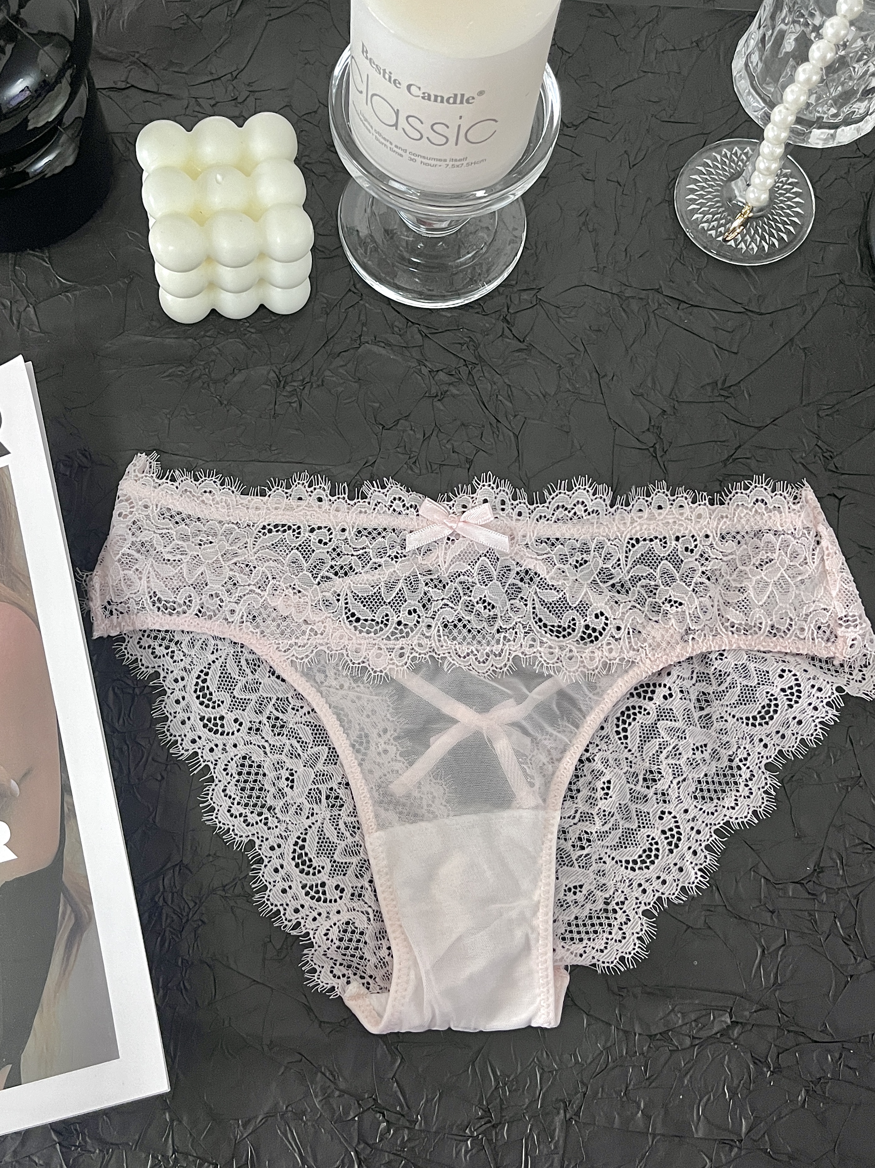 紫色绑带性感内裤女纯欲蕾丝法式网纱舒适火辣魅惑镂空女士三角裤