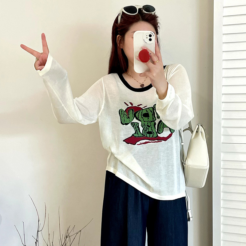 【涵胖胖】清*领提花字母长袖上衣2025秋款胖mm宽松休闲针织衫22717