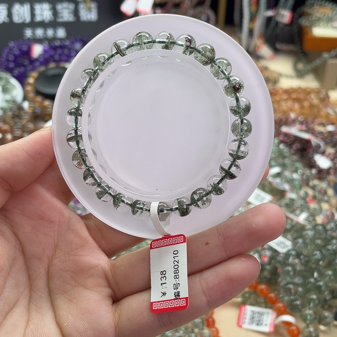 水晶手串未镶嵌吐*泡单圈绿幽灵