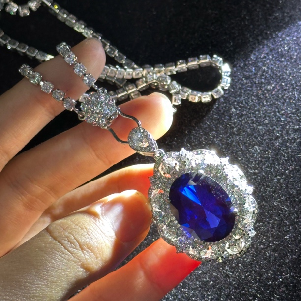 蓝宝钻面工艺高定项链满钻豪镶