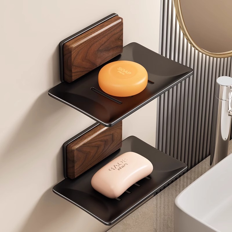 胡桃木肥皂盒壁挂免打孔香皂盒厕所置物架皂盒沥水架洗手台收纳盒