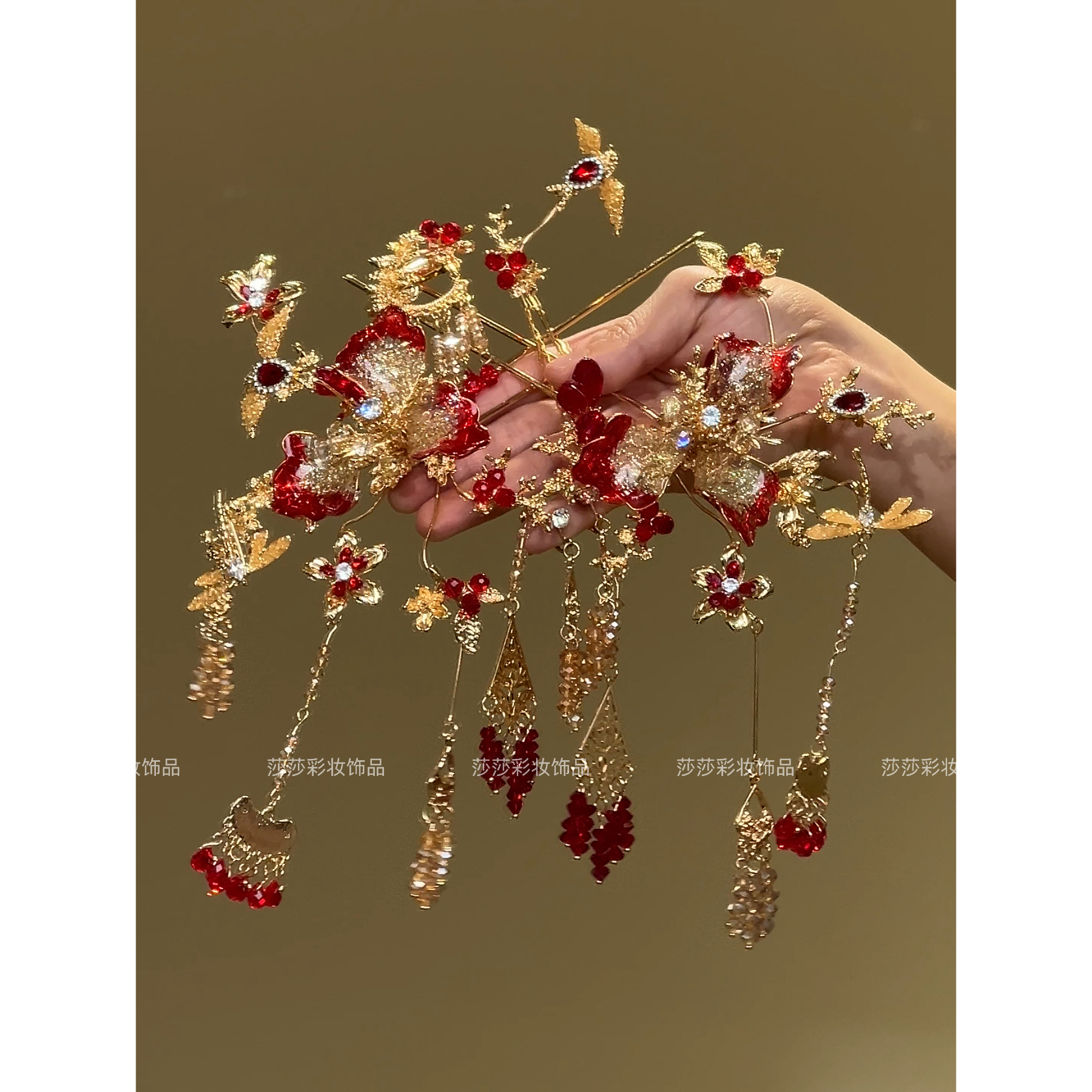 z8537红金水凝花朵发簪中式减龄大气新娘秀禾服龙凤褂造型头饰