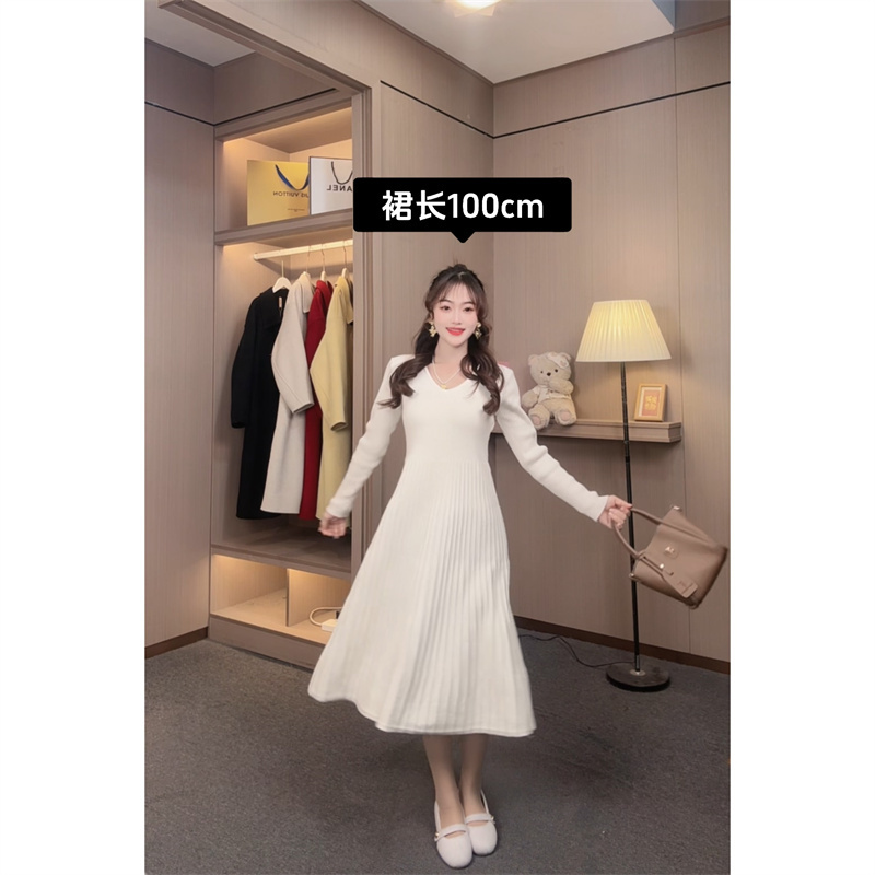 C-8919【美丽定制】秋冬季新款内搭毛衣裙打底长款设计感气质长裙