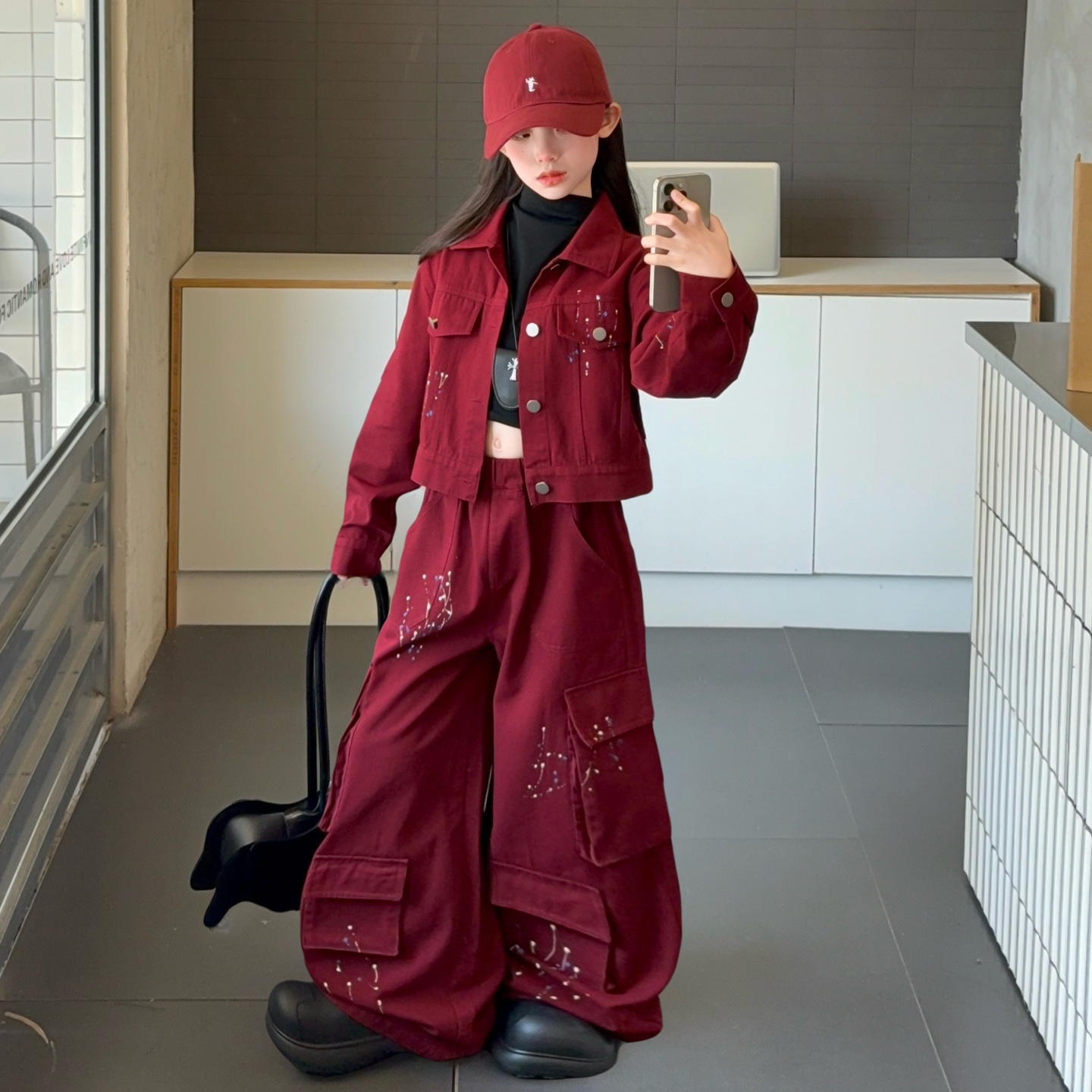 【嘻嘻柚】女童春秋装牛仔套装2025新款韩版牛仔外套工装裤两件套