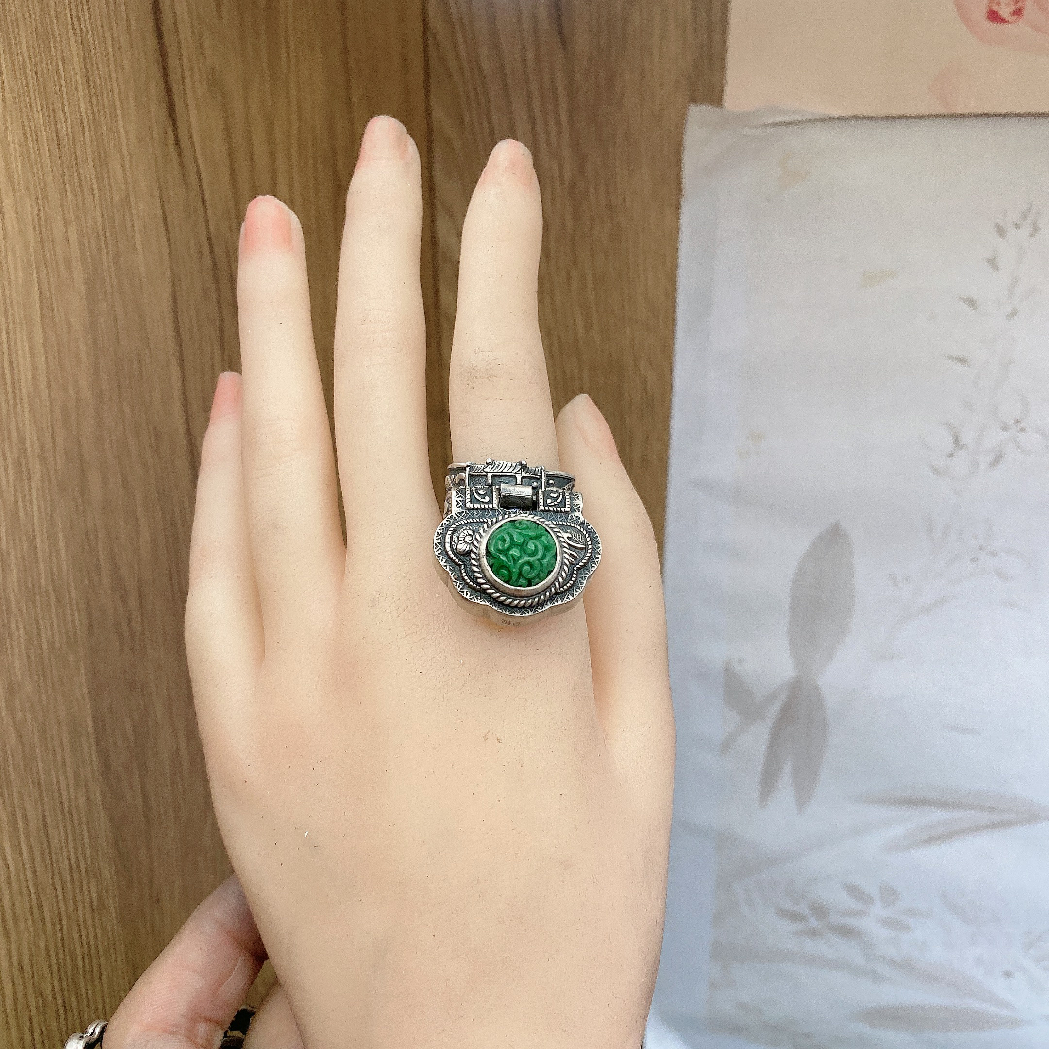 925银戒指 英英手工錾刻银戒指