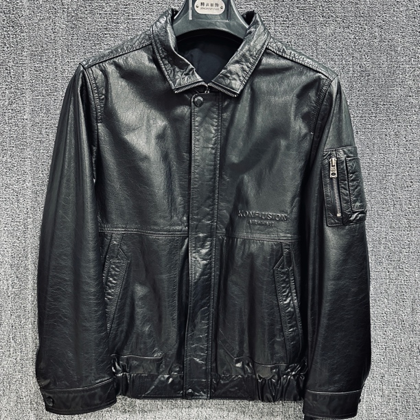 2025新款牛皮夹克外套时尚精致休闲商务皮衣男装-003