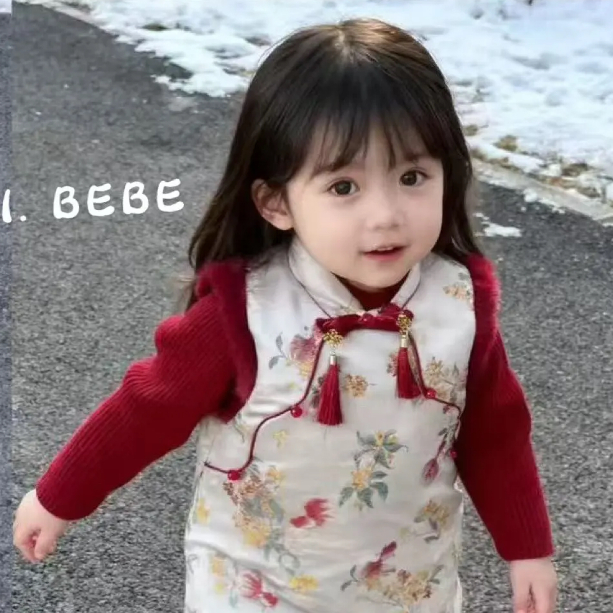 【迪莫bebe】墨一女童加厚绣花保暖新年拜年旗袍裙6947